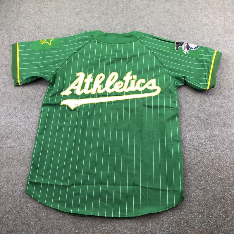 Vintage Oakland Athletics Jersey Mens Large Green Pinstriped MLB Starter 90s