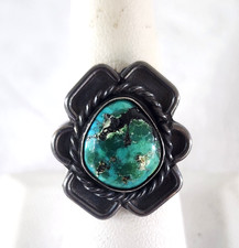 Navajo Vintage Sterling Silver Turquoise Split Shank Ring Size 8 Read