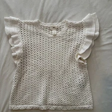 H&M Pointelle Knit Crochet Top Flutter Sleeves Women’s White Medium Cottage Core