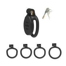 Flat Chastity Cage Male with 4 Penis Rings Lightweight Chasity Device in Invi...