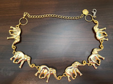 Vintage 80s Gold tone Elephant Charm Link Belt Chain Belly Super Shiny 38" EUC