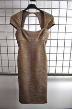Herve Leger Gold Cocktail Bondage Dress SIZE XSmall On Sale nt