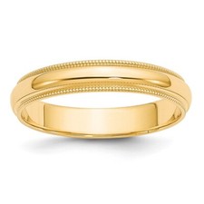 14k Yellow Gold 4mm Milgrain Round Wedding Band Ring for Men Size 10