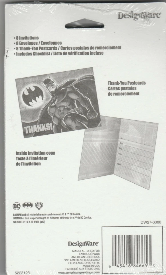 Paquete de suministros de fiesta, invitación y tarjetas de agradecimiento de Batman (8 unidades) Foto 2 de 2