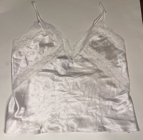 NWT Victoria’s Secret White Silky Camisole Spaghetti Straps Lace Trim M