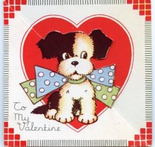 Vtg Valentine Card Puppy Dog Blue Green Bow Not Bashful or Bad Can Be Had c1930