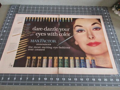 1959 MAX FAXTOR Dare-Dazzle your Eyes, 2 Page Print Ad