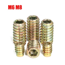 M6 M8 Hex Socket In/Out Threaded Insert Nut For Wood Furniture Color Zinc Plated