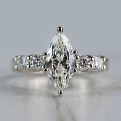 2 Ct Marquise Cut Simulated Solitaire Wedding Ring 14k White Gold Plated Silver