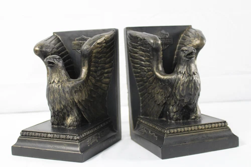 Harley Davidson Bald Eagle Wings Heavy Bookends Bike Chain Design at Base VTG