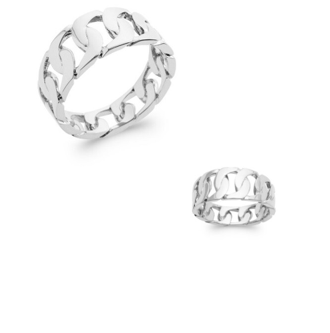 Bague chaîne gourmette en argent massif 925 rhodié, l'élégance intemporelle pour femme