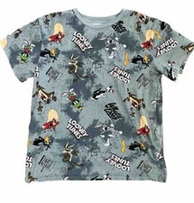 Looney Tunes T-Shirt Men's Size L Large Gray Warner Bros All Over Print Blended