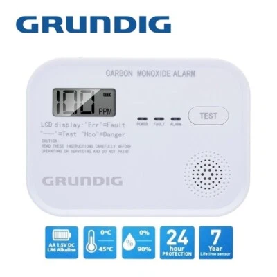 RILEVATORE DI MONOSSIDO DI CARBONIO LCD CON SIRENA 85db A BATTERIE "GRUNDIG"