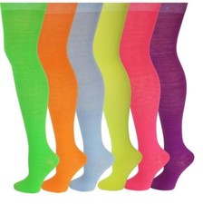6 Pairs Women Assorted Solid Neon Colorful Thigh High Over The Knee Socks 9-11