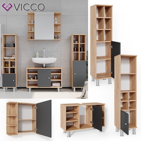 BadmöBel Spiegelschrank Waschbeckenunterschrank Hochschrank Set 4Tlg Fynn Vicco-image