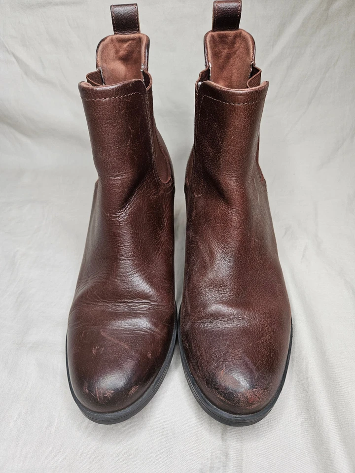 Clarks Botas Chelsea al Tobillo para Mujer 10 Cuero Marrón Tirar de Tacón Bloque Punta Redonda Foto 3 de 4