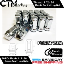 20 PC MAZDA CHROME 1/2-20 WHEEL LUG NUT BULGE ACORN CONICAL SEAT FIT MAZDA TRUCK