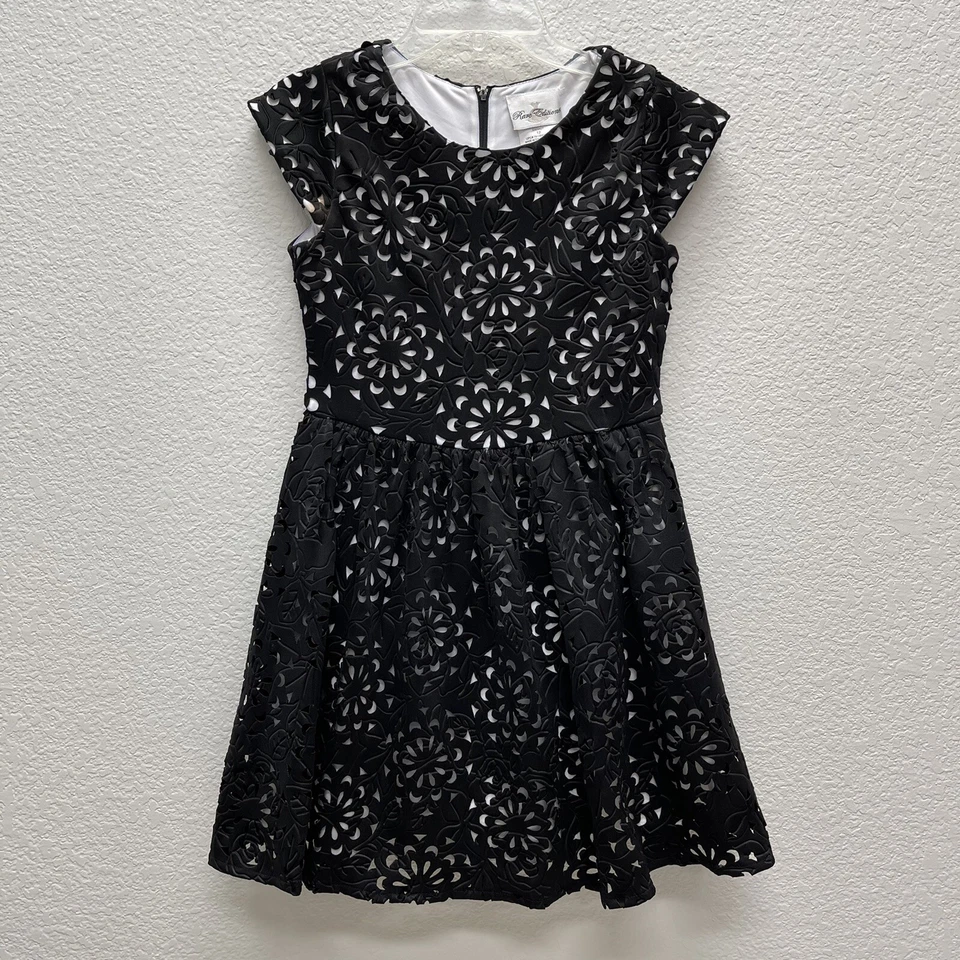 Rare Editions Girls Black White Laser Cut Dress Size 12 Formal Party Dress - Image 2 of 4