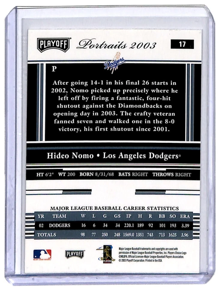 2003 Playoff Portraits Hideo Nomo Los Angeles Dodgers #17 - Image 2 of 2