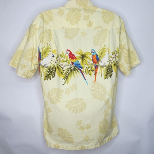 Camisa Winnie Fashion Lg 47" Amarilla Aloha Hawaiana Pájaros Loros Plumeria Algodón - Imagen 4 de 8