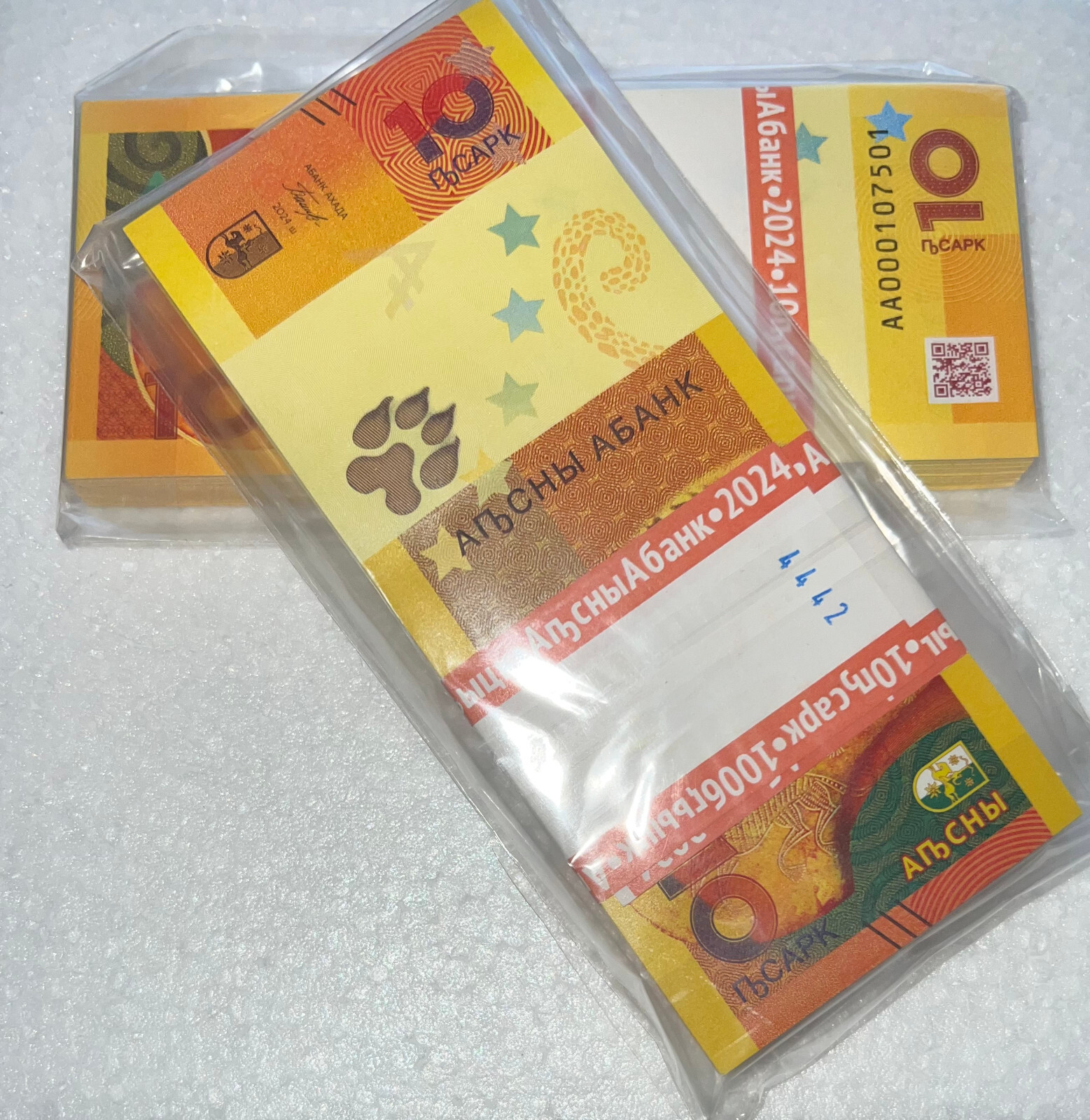 25x 10 New Abkhazia Apsar Banknotes   P-New UNC Leopard  Authentic 2024 Currency