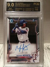 2021 Bowman Chrome 1st Maximo Acosta Auto Rangers ROOKIE Autograph FCG MINT 9 RC