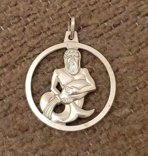 KREMENTZ 925 Sterling Silver W. Germany Aquarius Zodiac Sign Pendant 5.7g Vtg - Picture 2 of 11