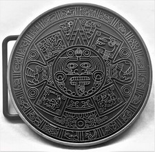 BELT BUCKLES Aztec Mayan Inca Calendar Antiqued Silver, Gray Circle Round NWOT