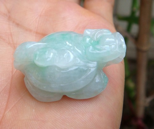 Certified Grade A Natural Green Jade jadeite Longevity Dragon Turtle Pendant 51 - Picture 2 of 8