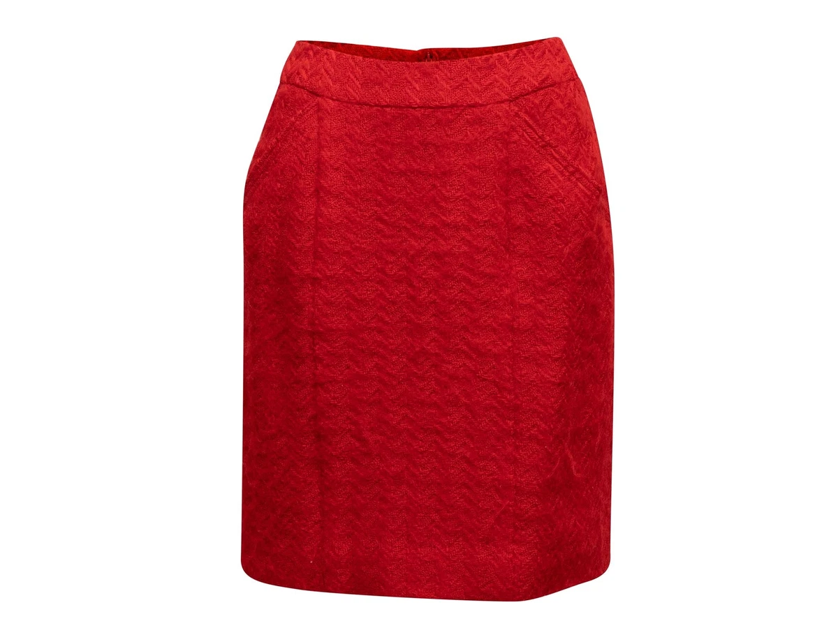 Vintage Red Chanel Boutique Wool Herringbone Skirt FR 38 | eBay