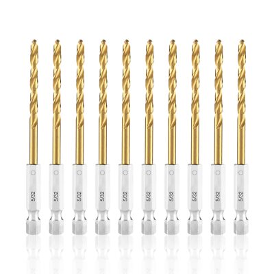 5/32 Impact Drill Bits Set, 10Pcs Titanium HSS Twist Hex Shank Drill Bit Set ...
