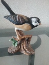 Porcelain Blue Tit Figurine. Vintage Maruri Hand Painted Garden Bird Collectable