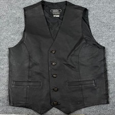 Antonio Giovanni Mens Large Black Leather Motorcycle Vest Vintage 90s Y2K Biker