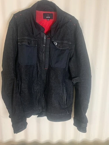Mens Rideiron Classic Denim Motorcycle Jacket Men’s XL Black Biker Riding Jacket - product listing photo