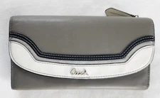 Coach Ashley Envelope Wallet Taupe Cream Black/Pewter Trim 8" Good Condition