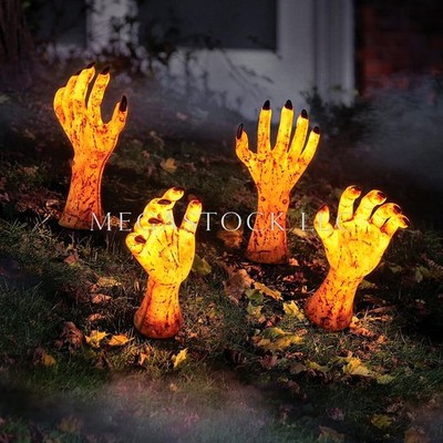 20'' Zombie Hand Stake Lights Set of 4 88 LED Halloween Outdoor Yard Decor