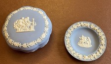 Wedgewood Blue Jasperware Trinket Box and Plate Vintage