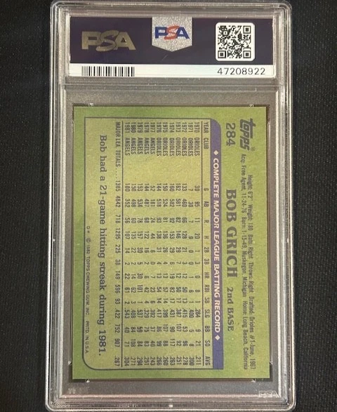 Bob Grich 1982 Topps #284 MLB California Angels Baseball - PSA 8 - Image 2 of 2