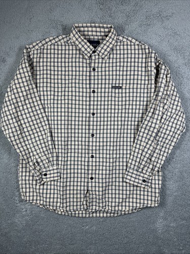 Camicia Nautica Uomo Grande Manica Lunga Vestibilità Classica Bottoni Giallo Navy Plaid - Foto 1 di 12