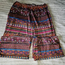 Unbranded Wide Leg Pants Geometric Print Stretch Pull On Women's Size S 26"