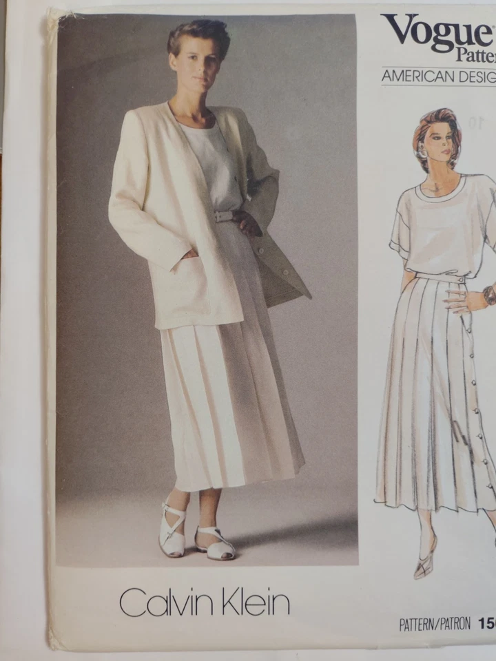 jacket Top Skirt 10 Designer Vogue 1507 Sewing Pattern VTG Cut Calvin Klein Set - image 2 of 4