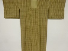7280196: JAPANESE KIMONO / ANTIQUE MICHIYUKI COAT / SILK / TSUMUGI / WOVEN GRID