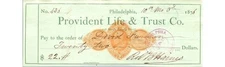 Provident Life & Trust Check 1876 Philadelphia Banking History Document