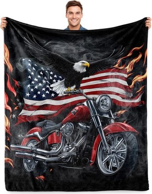 Eagle Design American Flag Motorcycle Blanket - Cozy 60x50 Inch Throw for Men