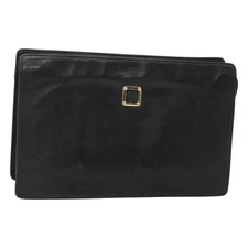 LOEWE Anagram Clutch Bag Leather Black Gold Auth 124098