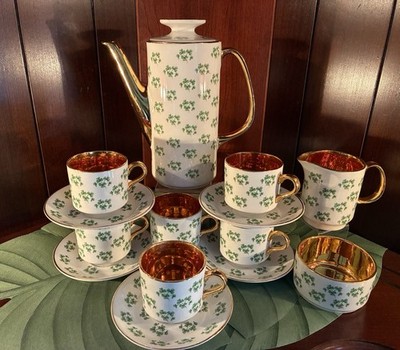 Arklow PATRICIA Shamrock Irish Coffee Set 15 PC s Made In Ireland FREE SHIP *VGC