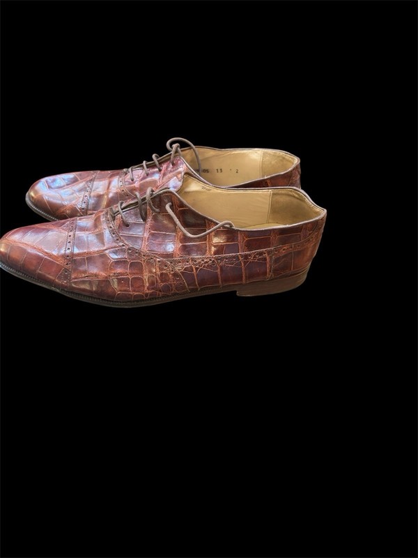 David Eden Dress Shoe Men's Size 13 Brown Crocodile Alligator Oxford Square Toe