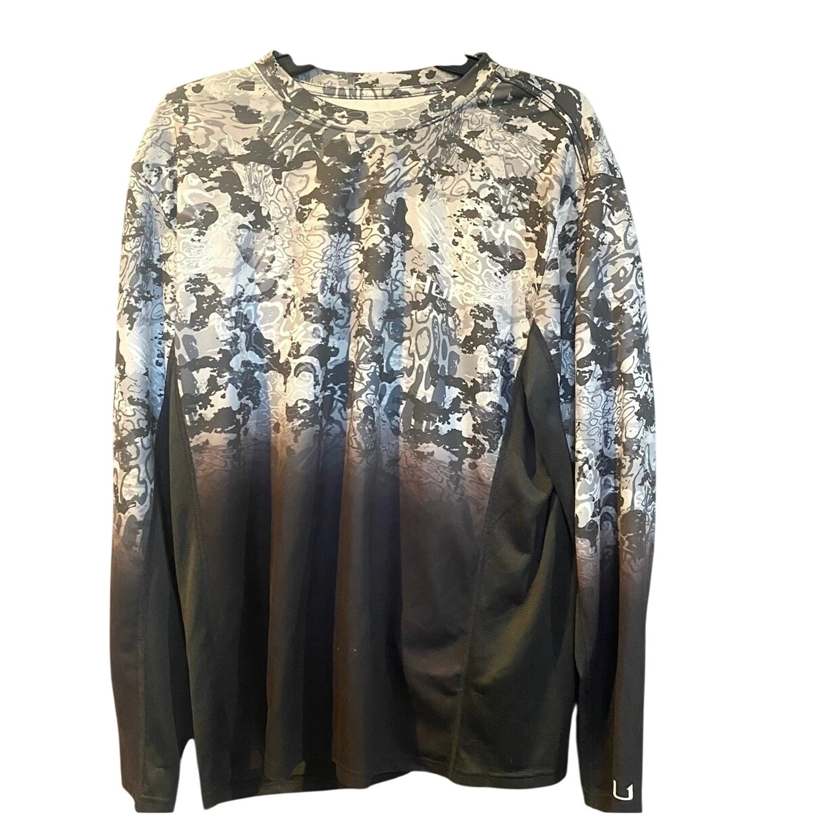 Huk Performance Long Sleeve Shirt Mens Large Gray Camo Fishing Outdoor Top