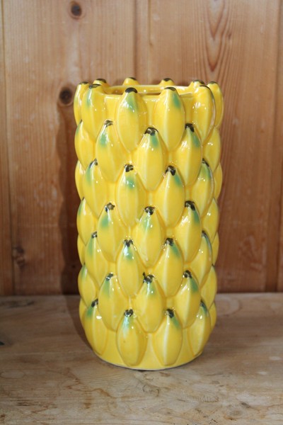 Blumenvase Aus Keramik Mit Bananen-Dekor, H 22,5 Cm, Durchmesser 12 Cm, Vase-image