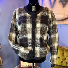 Vintage 90s Paul Harris Design Mohair Tartan Plaid Cardigan Size M